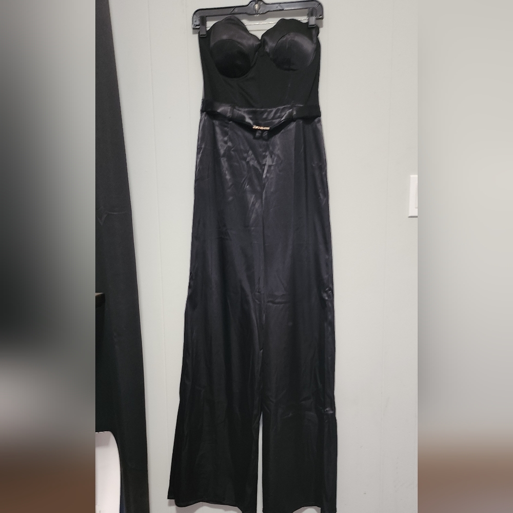 NWT Gorgeous Akira Midnight Black Satin Jumpsuit 😍 - Picture 6 of 14